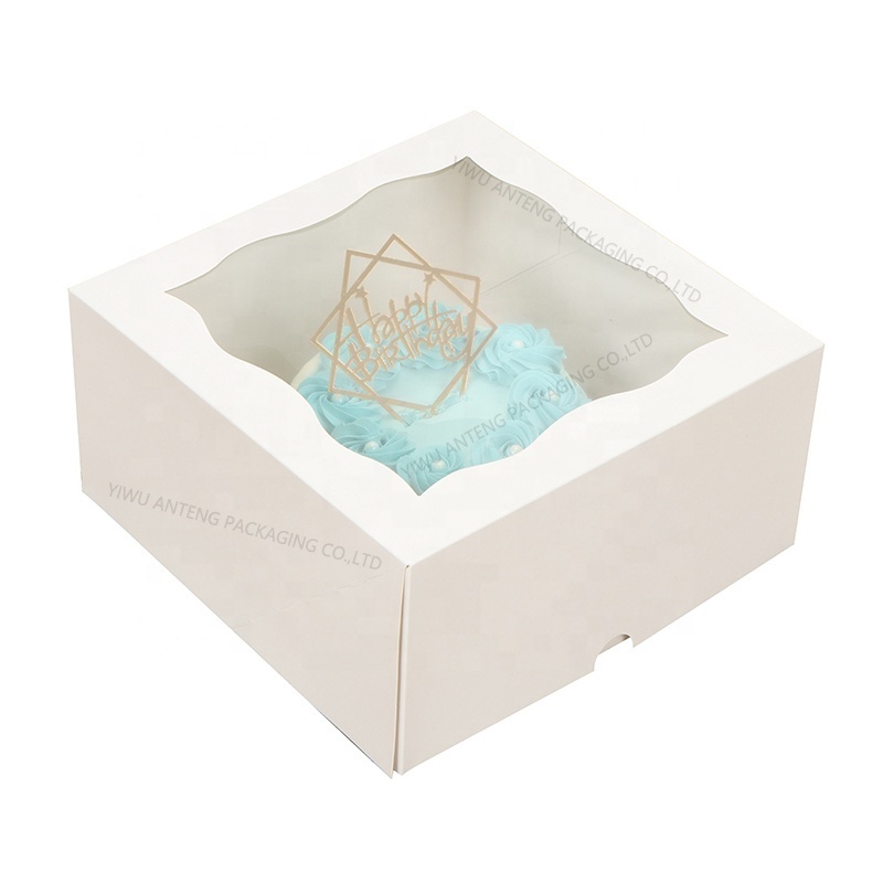 Wholesale Custom Birthday Party White Bakery Wedding Cake boxes 10x10x5 Inch with Window and Gold Round Cake Boards