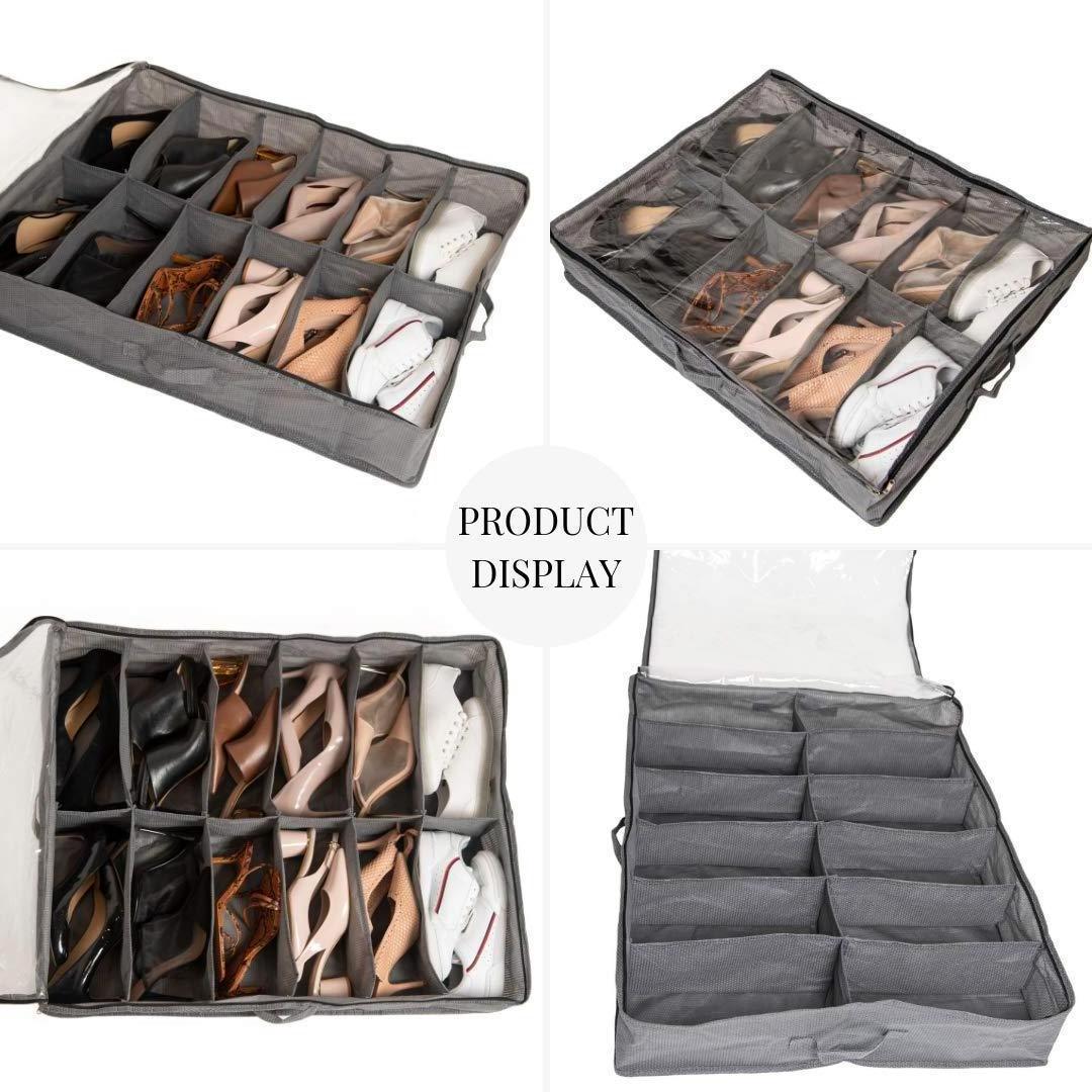 OEM Foldable Under Bed Bags Closet Shoe Storage Box Bed Bottom Shoes Organizer Fabric Sewing Sneakers Storage Box With Pvc Lid