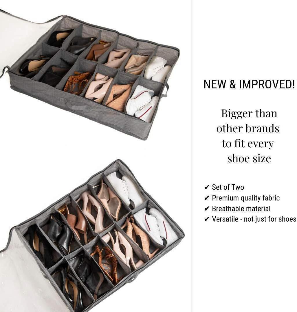 OEM Foldable Under Bed Bags Closet Shoe Storage Box Bed Bottom Shoes Organizer Fabric Sewing Sneakers Storage Box With Pvc Lid