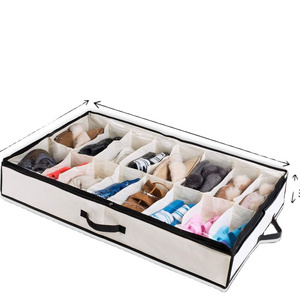 OEM Foldable Under Bed Bags Closet Shoe Storage Box Bed Bottom Shoes Organizer Fabric Sewing Sneakers Storage Box With Pvc Lid