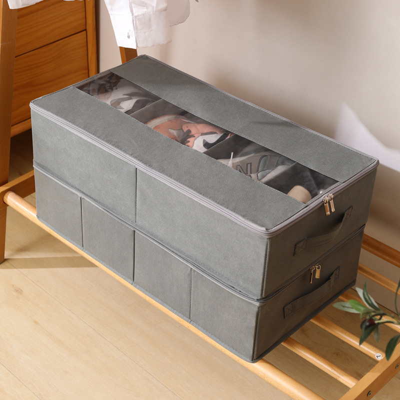 Factory Customizable Multi-Compartment Under The Bed Shoe Box Dust-Proof Cotton and Linen Shoe Organizer with Cover