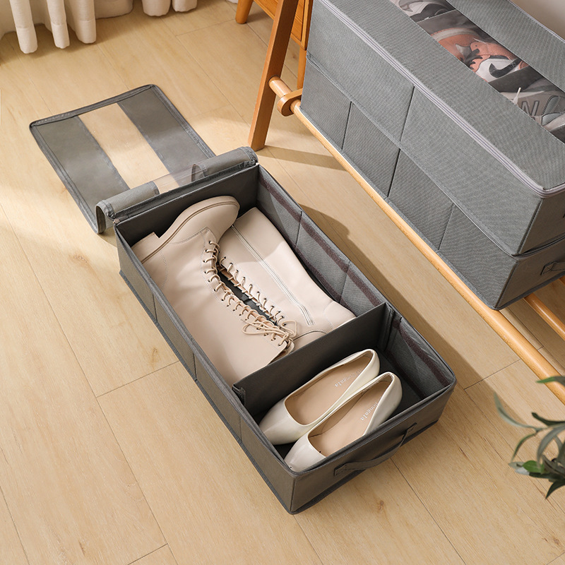 Factory Customizable Multi-Compartment Under The Bed Shoe Box Dust-Proof Cotton and Linen Shoe Organizer with Cover