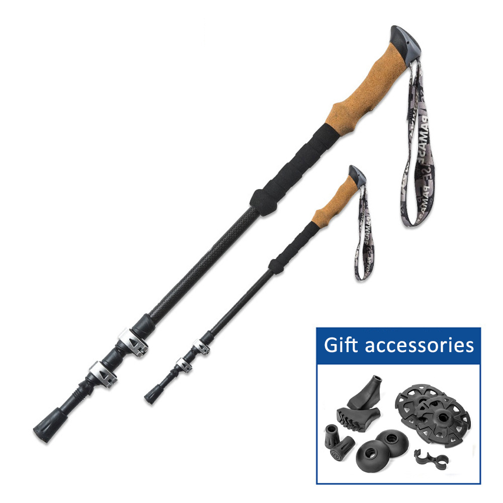 Carbon 3 Sections Lightweight adjustable dismountable Foldable alpine Fiber Travel ski Hiking Trekking Poles Walking Stick