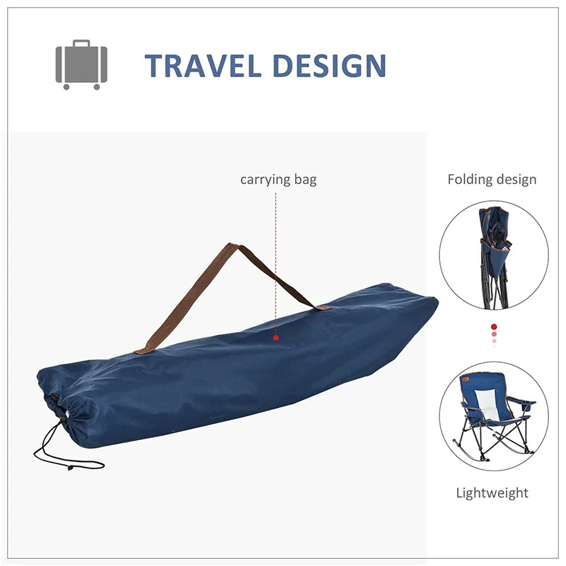 Oversized Folding Camping Chair High Back Waterproof Oxford Armrest Rocking Chair Storage Pockets Carry Bag Support 300 lbs