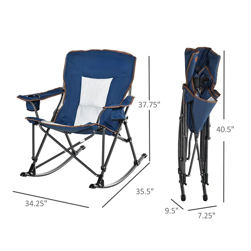 Oversized Folding Camping Chair High Back Waterproof Oxford Armrest Rocking Chair Storage Pockets Carry Bag Support 300 lbs