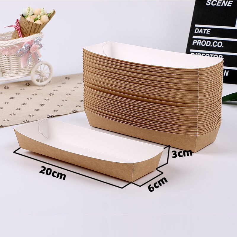 Disposable Brown Kraft Paper Boat Paper Food Tray Biodegradable  PLA Food Packaging Boat Box For Snack Paper Food Tray