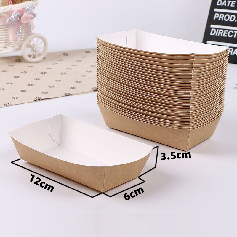 Disposable Brown Kraft Paper Boat Paper Food Tray Biodegradable  PLA Food Packaging Boat Box For Snack Paper Food Tray