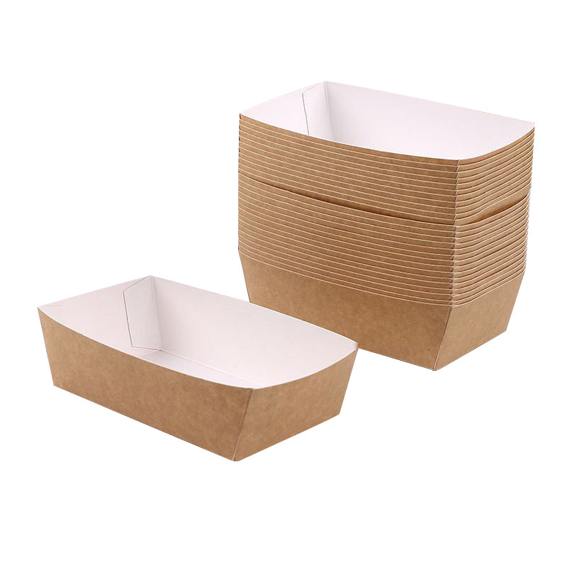 Disposable Brown Kraft Paper Boat Paper Food Tray Biodegradable  PLA Food Packaging Boat Box For Snack Paper Food Tray