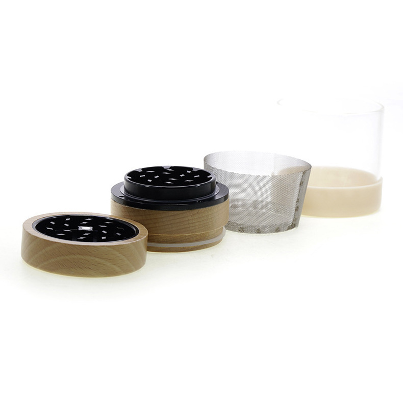 2 in 1 New Model Wooden Aluminum Alloy Herb Grinder with Jar Tobacco Storage Tank Stash 4 Parts with Big Container Grinder