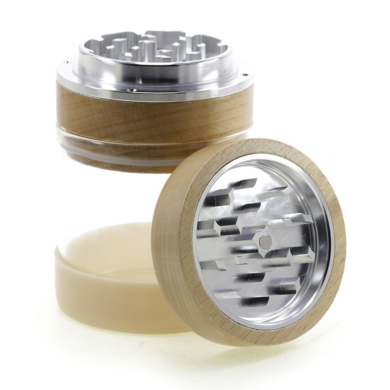 2 in 1 New Model Wooden Aluminum Alloy Herb Grinder with Jar Tobacco Storage Tank Stash 4 Parts with Big Container Grinder