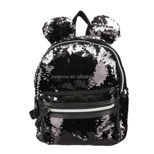 Customized make Fashion Gift cute Round Rabbit Ear Black Sequin Backpack Mini cartoon Mickey Ears Sequins Shoulder backpack bag