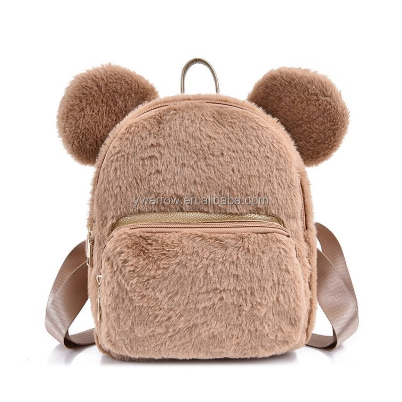 Trendy 2020 Pink Minnie Mouse rabbit fluffy fur Girls fashion bag Travel School  animal Cartoon Bunny Rabbit plush Backpack