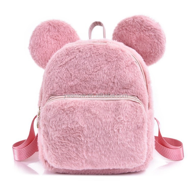 Trendy 2020 Pink Minnie Mouse rabbit fluffy fur Girls fashion bag Travel School  animal Cartoon Bunny Rabbit plush Backpack