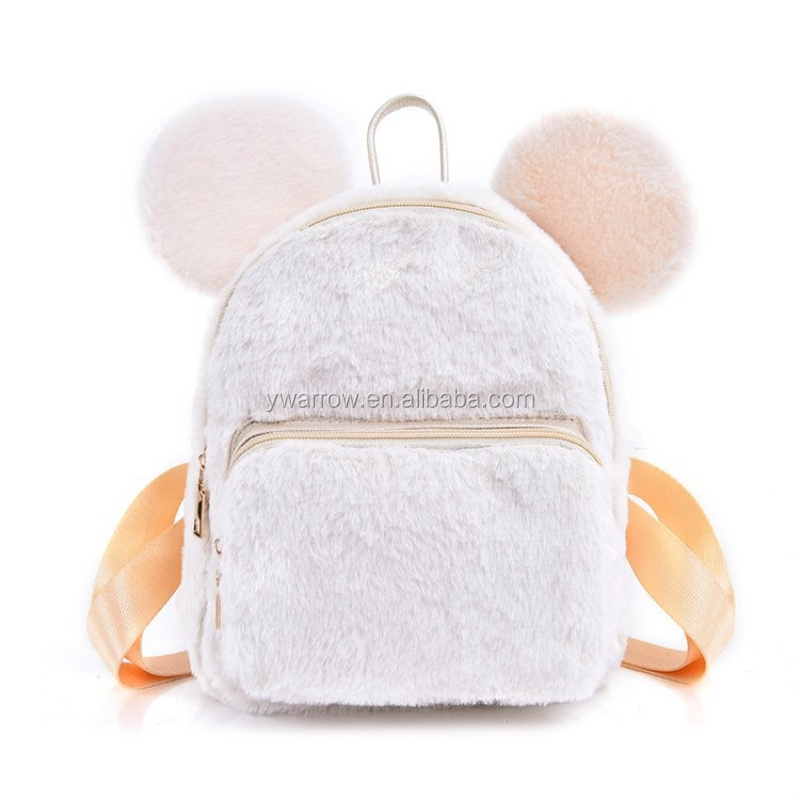 Trendy 2020 Pink Minnie Mouse rabbit fluffy fur Girls fashion bag Travel School  animal Cartoon Bunny Rabbit plush Backpack