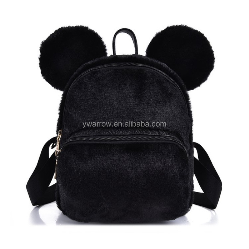 Trendy 2020 Pink Minnie Mouse rabbit fluffy fur Girls fashion bag Travel School  animal Cartoon Bunny Rabbit plush Backpack