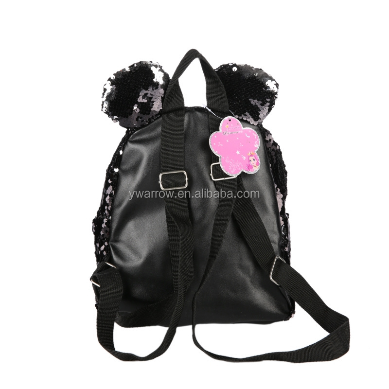 Customized make Fashion Gift cute Round Rabbit Ear Black Sequin Backpack Mini cartoon Mickey Ears Sequins Shoulder backpack bag