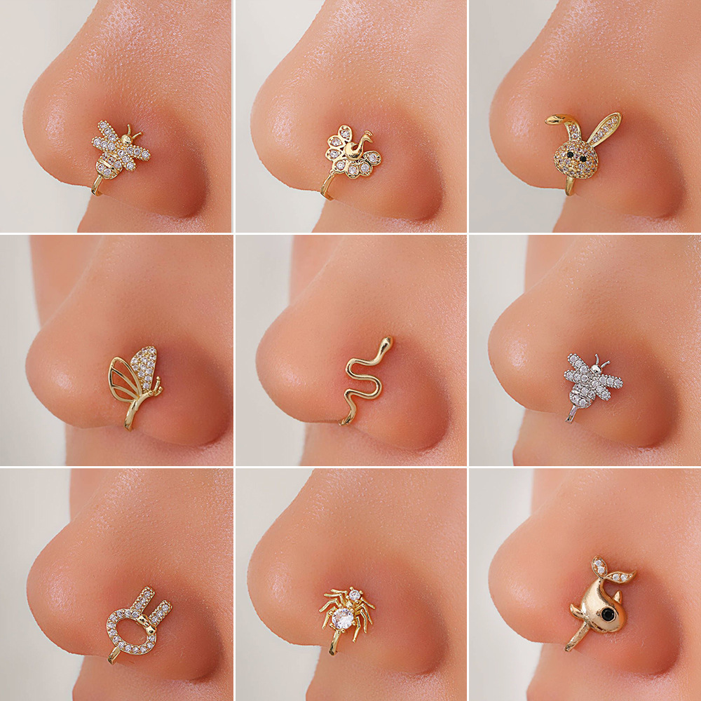 Wholesale Multi Design Diamond Nose Rings 18k Gold Blue Eye Butterfly Nose-Cuff Non Piercing Nose Clips  for Women