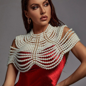 Luxury Fashion Long Pearl Top Women White Tassel Beaded Pearl Top Stacked Multilayer Pearl Body Chain