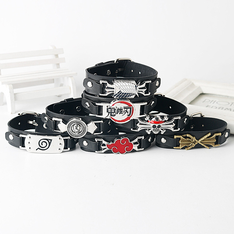 Cross-border Hot Sale Punk Cuff Wristband Fashion Straw Hat Regiment Skull Bracelets Creative Anime Leather Bracelets