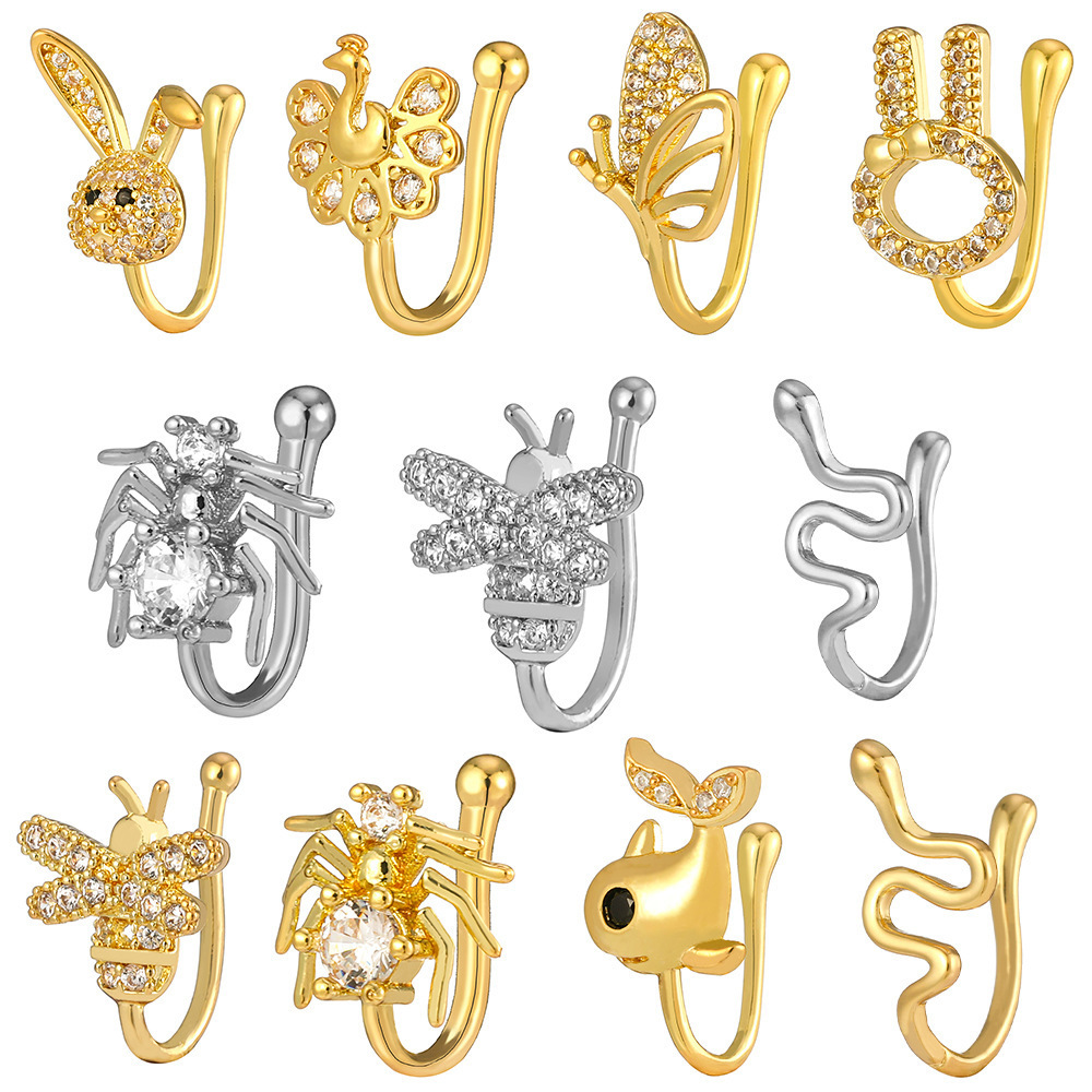 Wholesale Multi Design Diamond Nose Rings 18k Gold Blue Eye Butterfly Nose-Cuff Non Piercing Nose Clips  for Women