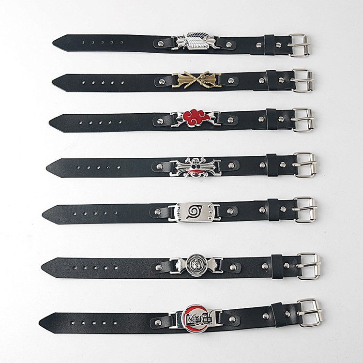 Cross-border Hot Sale Punk Cuff Wristband Fashion Straw Hat Regiment Skull Bracelets Creative Anime Leather Bracelets