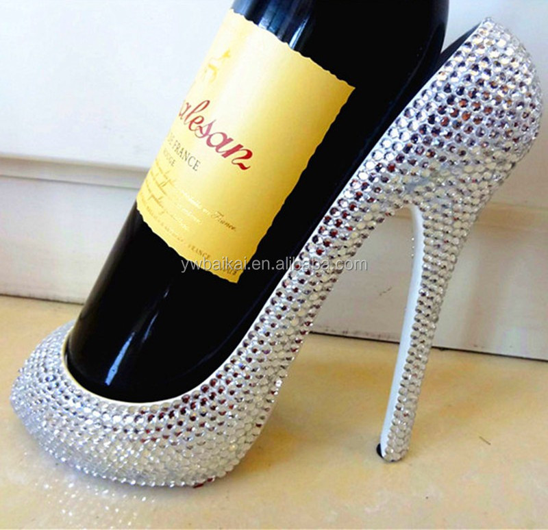 high-heeled shoes wine rack with rhinestone bling bling   shoes wine rack