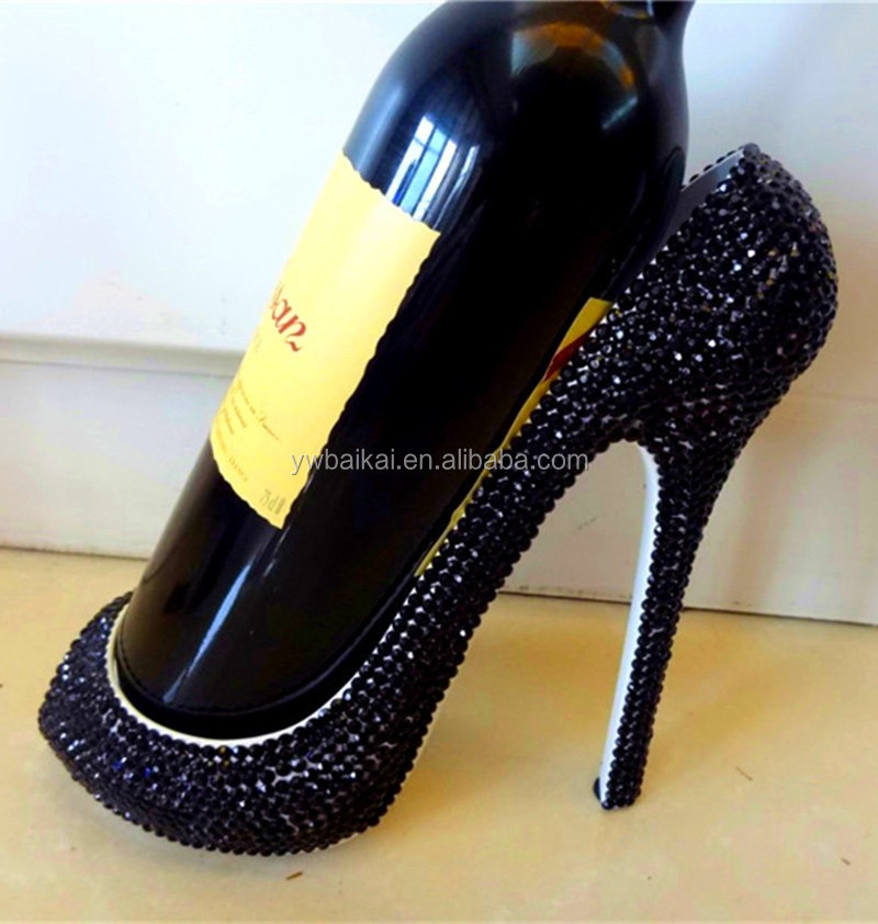 high-heeled shoes wine rack with rhinestone bling bling   shoes wine rack