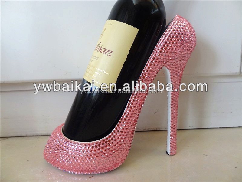 high-heeled shoes wine rack with rhinestone bling bling   shoes wine rack