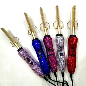 bling hot comb Private Label High Heat Ceramic  bling  hot comb 500 Degrees Hair Straightener Pressing Electric Hot Comb