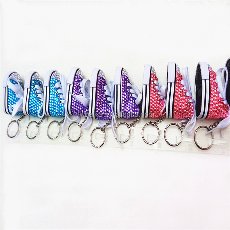 Mini cartoon canvas shoes key chain pendant lovers key chain creative canvas shoes key chain white bling bling