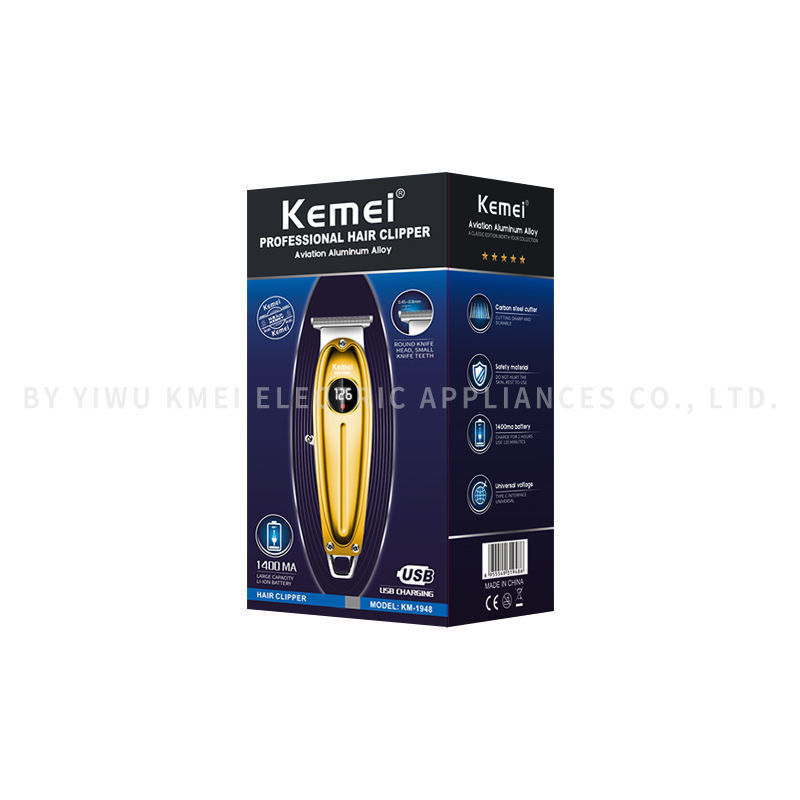 KM-1948 Golden Professional Hair Trimmer  LED Display Metal Hair Clipper USB Charging Electric Men'S Hair Clipper