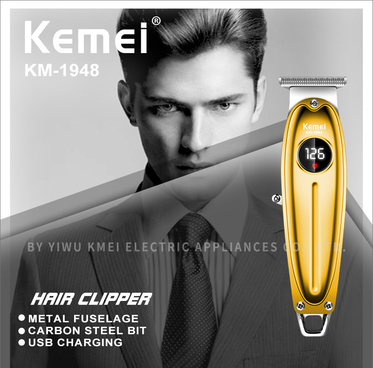 KM-1948 Golden Professional Hair Trimmer  LED Display Metal Hair Clipper USB Charging Electric Men'S Hair Clipper