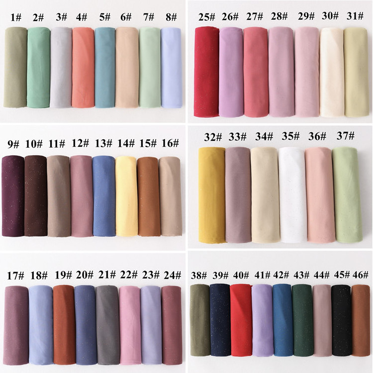 46 Colors Glitter Shimmer Muslim Hijabs Fashion Solid Bubble Chiffon Scarf High Quality Shawl Wholesale Cheap Scarves for women