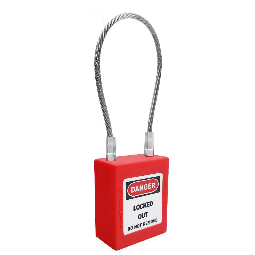 Lockout Tagout Industrial Safety Steel Cable Lock Dustproof Security Closed Shackle Stainless Steel Nylon Long Safety Padlock