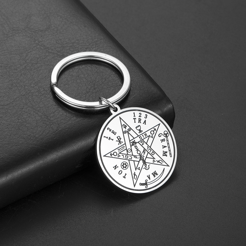 Vintage Tetragrammaton Pendant Key Chain Wahyeh Magical Blessed Pentagram of Solomon Amulet Keyring Stainless Steel