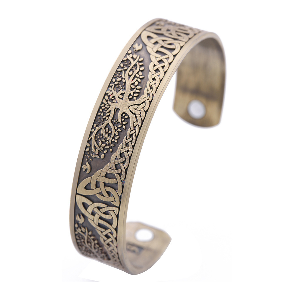 Fashion Irish Knot Shape Antique Copper Color Zinc Alloy Men Magnetic Bracelet Tree Of Life Cuff Bangle Vintage Jewelry Hot