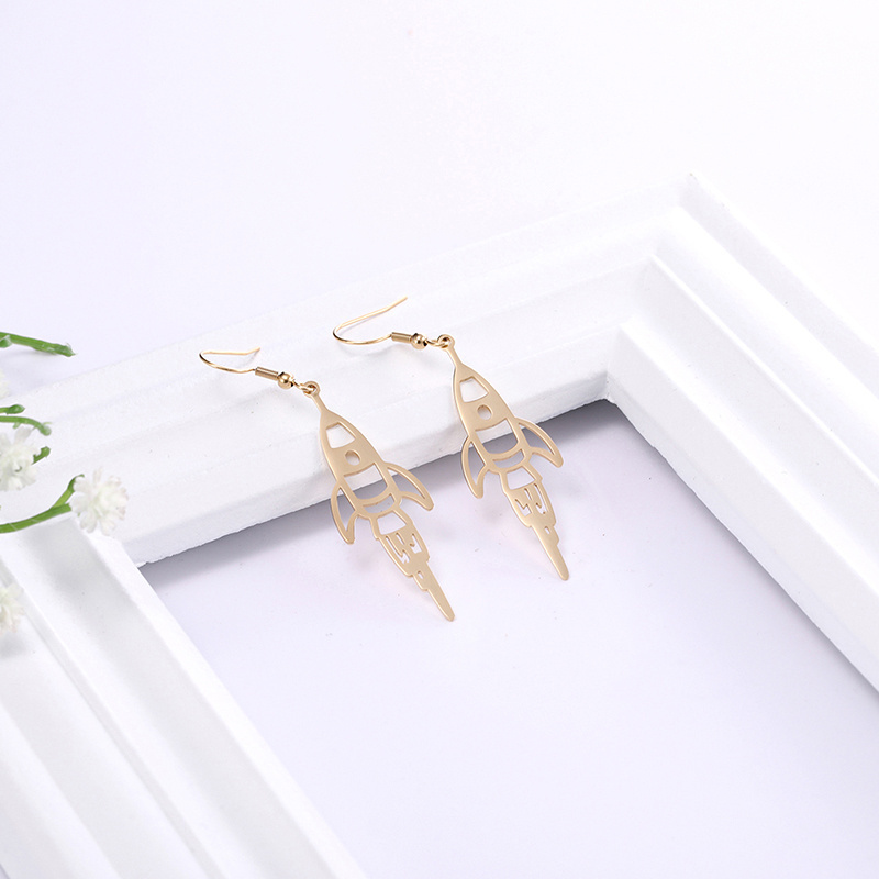 Fire Arrow Rocket Drop Earrings Stainless Steel Real 18k Gold Plated Women Fashion Cute Statement Dangle Earring Jewelry Gift