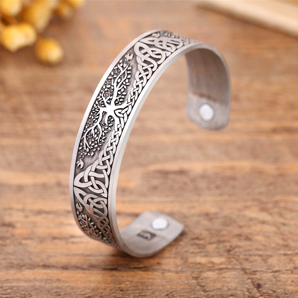 Fashion Irish Knot Shape Antique Copper Color Zinc Alloy Men Magnetic Bracelet Tree Of Life Cuff Bangle Vintage Jewelry Hot