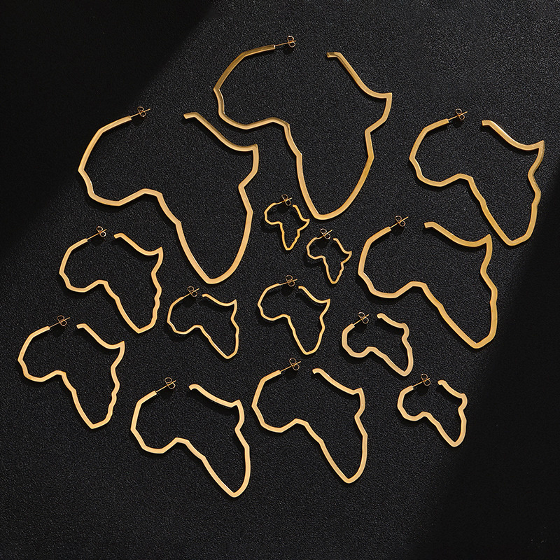 Women Stainless Steel African Map Earrings Jewelry 18k Gold Fashion African Earring