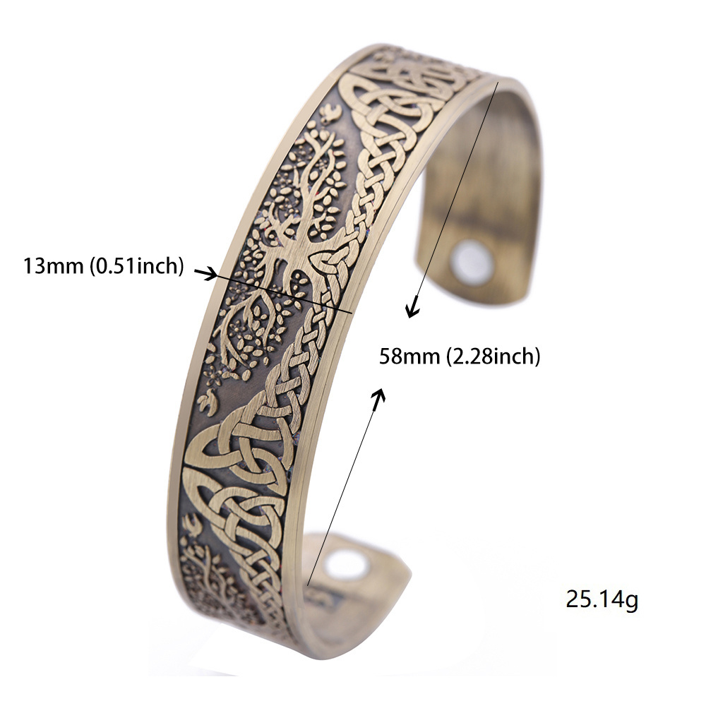 Fashion Irish Knot Shape Antique Copper Color Zinc Alloy Men Magnetic Bracelet Tree Of Life Cuff Bangle Vintage Jewelry Hot