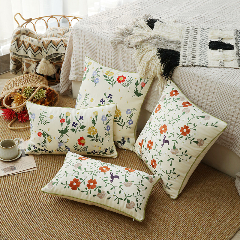 Seasonal Floral Outdoor Decorative Square Linen Farmhouse Decor Cushion Covers