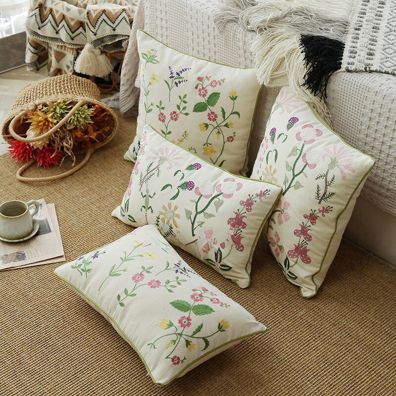 Seasonal Floral Outdoor Decorative Square Linen Farmhouse Decor Cushion Covers