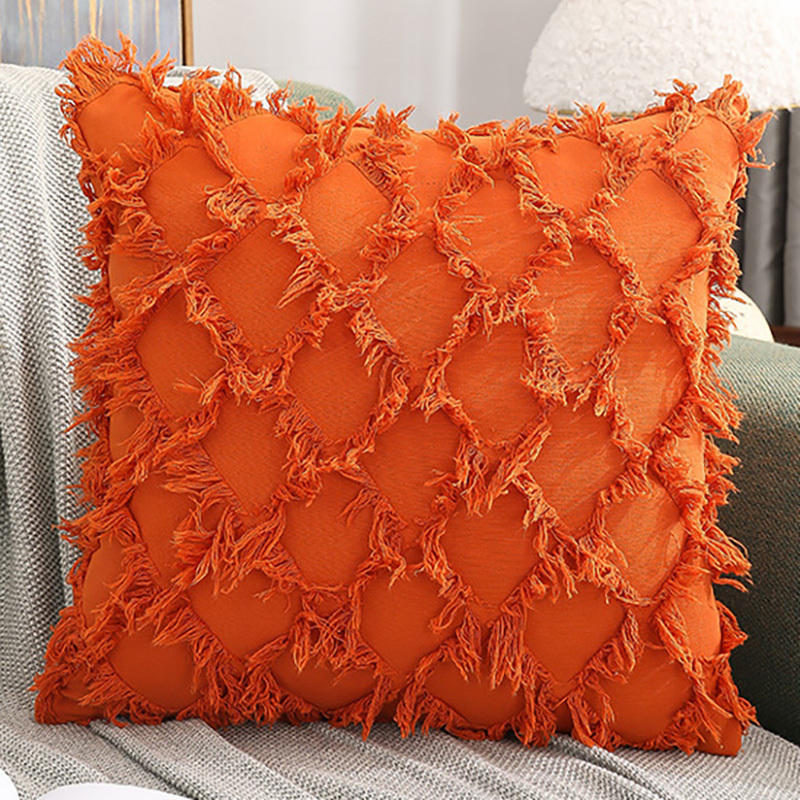 Decorative Linen Cotton Throw Zipper Pillow Case with Handmade Fringes & Tassels