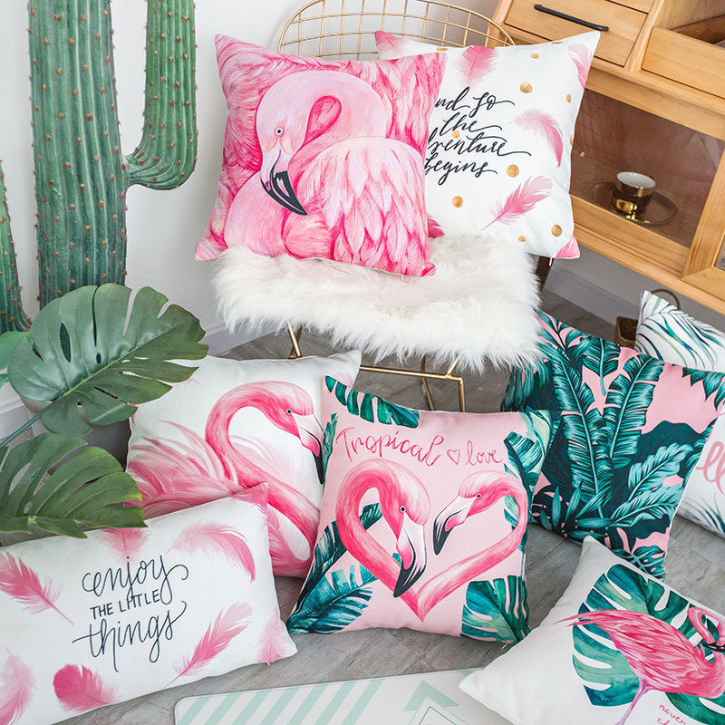 High  Quality Digital Printed Pink Flamingos Velvet Cushion Cover for Hotel