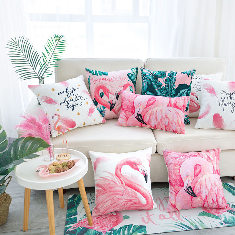 High  Quality Digital Printed Pink Flamingos Velvet Cushion Cover for Hotel