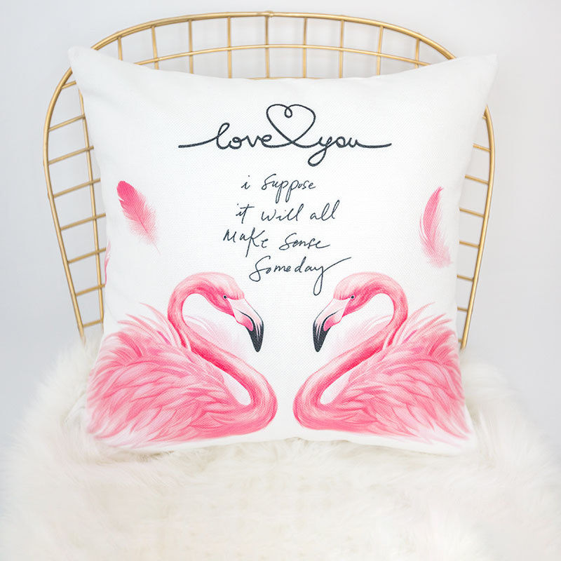 High  Quality Digital Printed Pink Flamingos Velvet Cushion Cover for Hotel