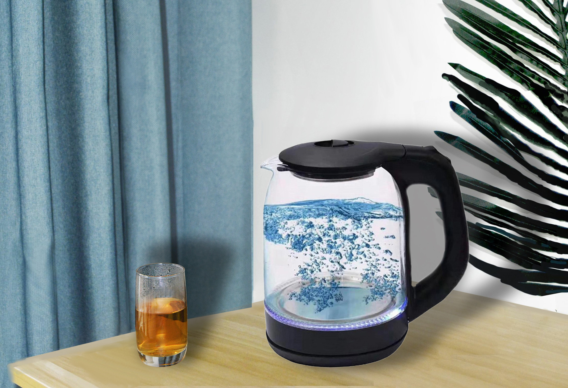 Glass Electric Kettle Color Changing With Blue Led Light 2L Fast Tea Kettle Hot Water Kettle