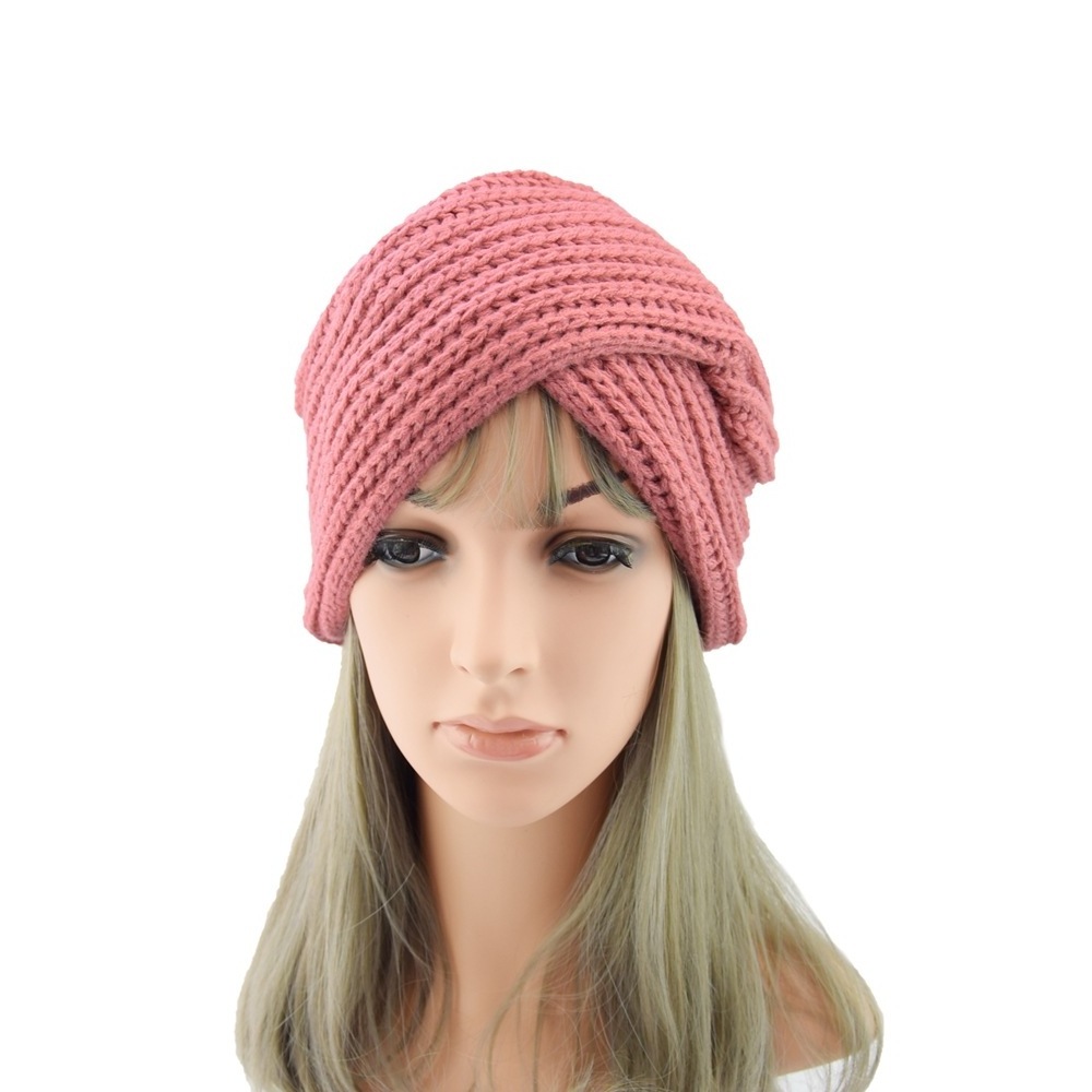 New Indian Hat Muslim Turban Knitting Hat Cross Pullover Headband Warmer Women HatWrap Head Winter Girls Head Wraps Ear Warm Hat