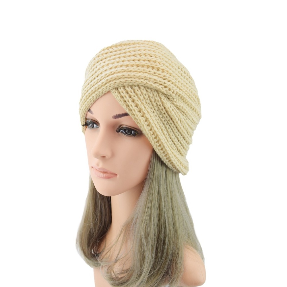 New Indian Hat Muslim Turban Knitting Hat Cross Pullover Headband Warmer Women HatWrap Head Winter Girls Head Wraps Ear Warm Hat