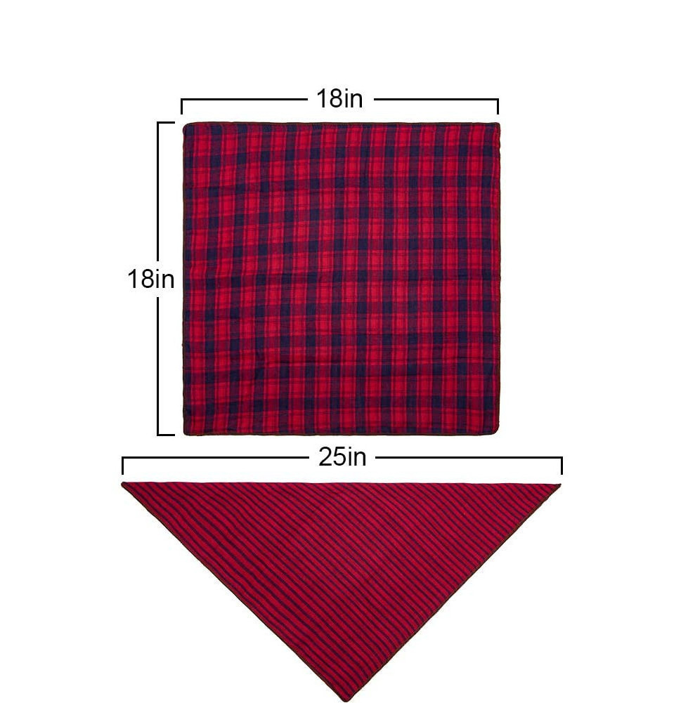 Dog Bandanas Birthday Gift Washable Green Red Square Plaid Printing Pet Bib Double Reversible Kerchief Scarf Bandana Accessories